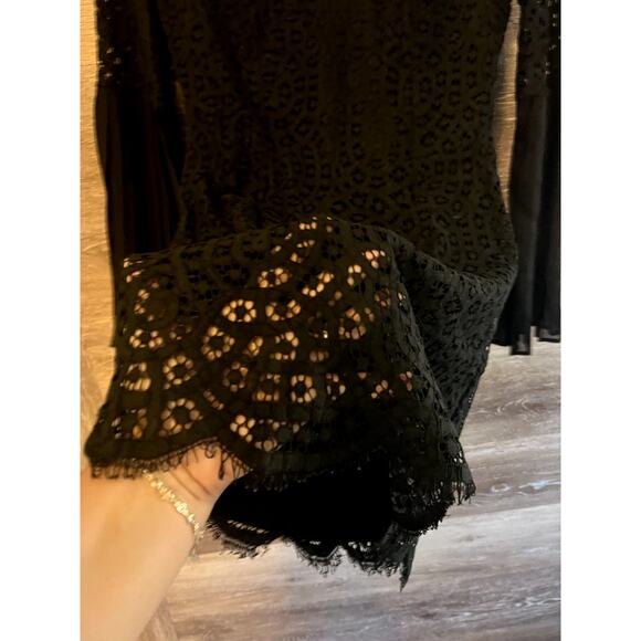 IRIS Black Dress size Small Cocktail Long bell Sleeves Short Lace Elegant Party - Picture 4 of 10